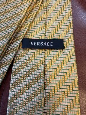 Versace Yellow, Green & Cream Zigzag Silk Tie